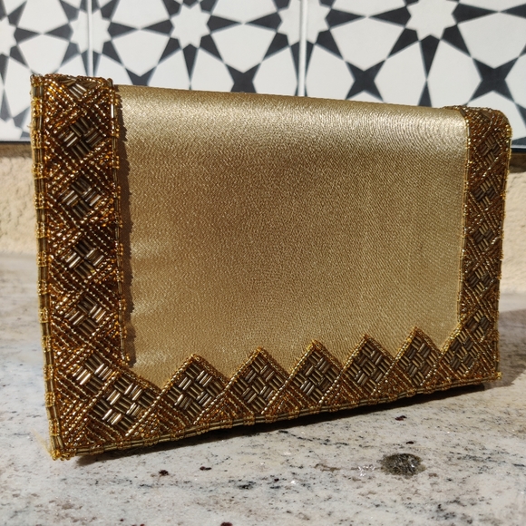 Vintage Gold Beaded Clutch Purse - Picture 2 of 5